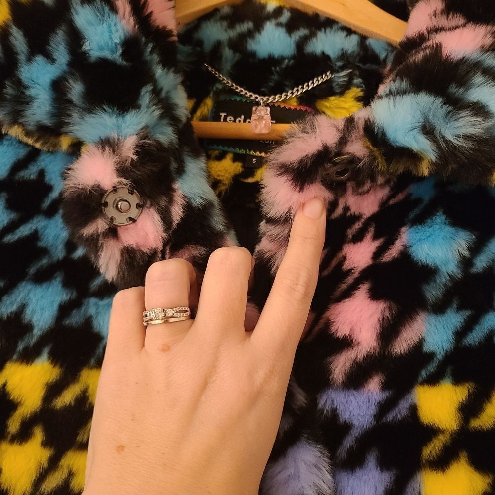 Teddy Fresh Pastel Houndstooth Teddy Coat Size Small - Picture 5 of 10